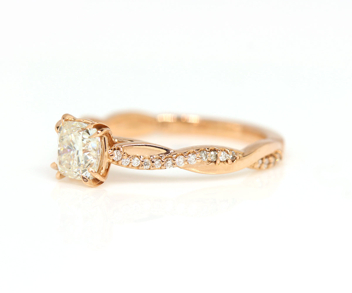 Cushion Diamond Twist Rose Gold Engagement Ring