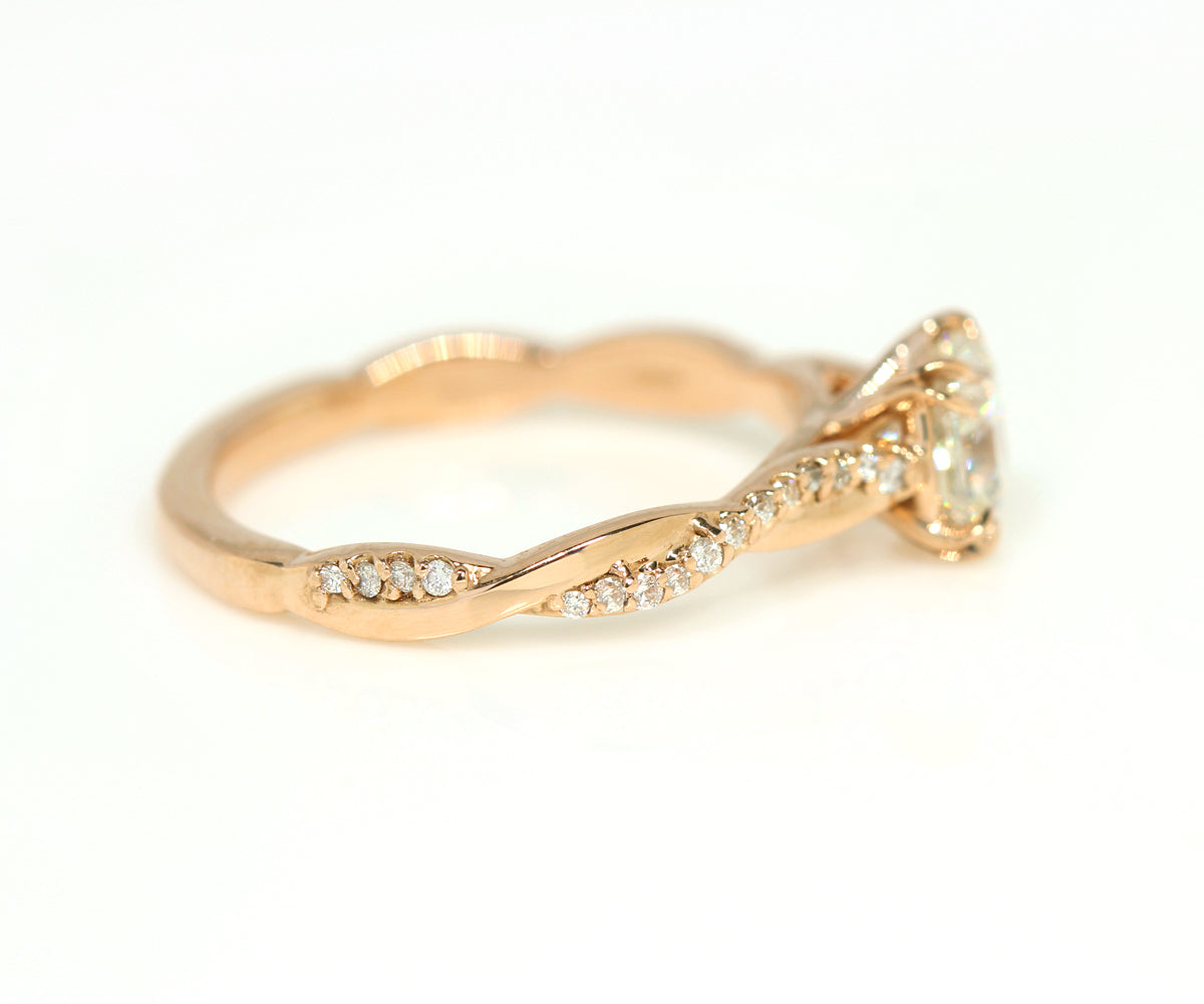 Cushion Diamond Twist Rose Gold Engagement Ring