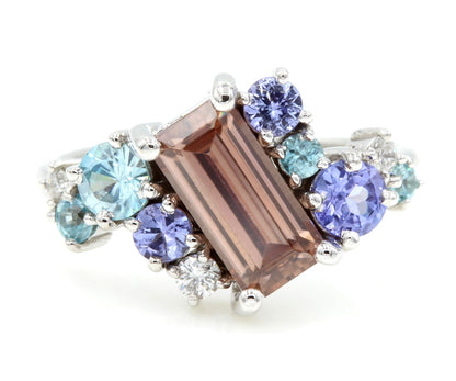 custom designed rose zircon tanzanite diamond white gold ring