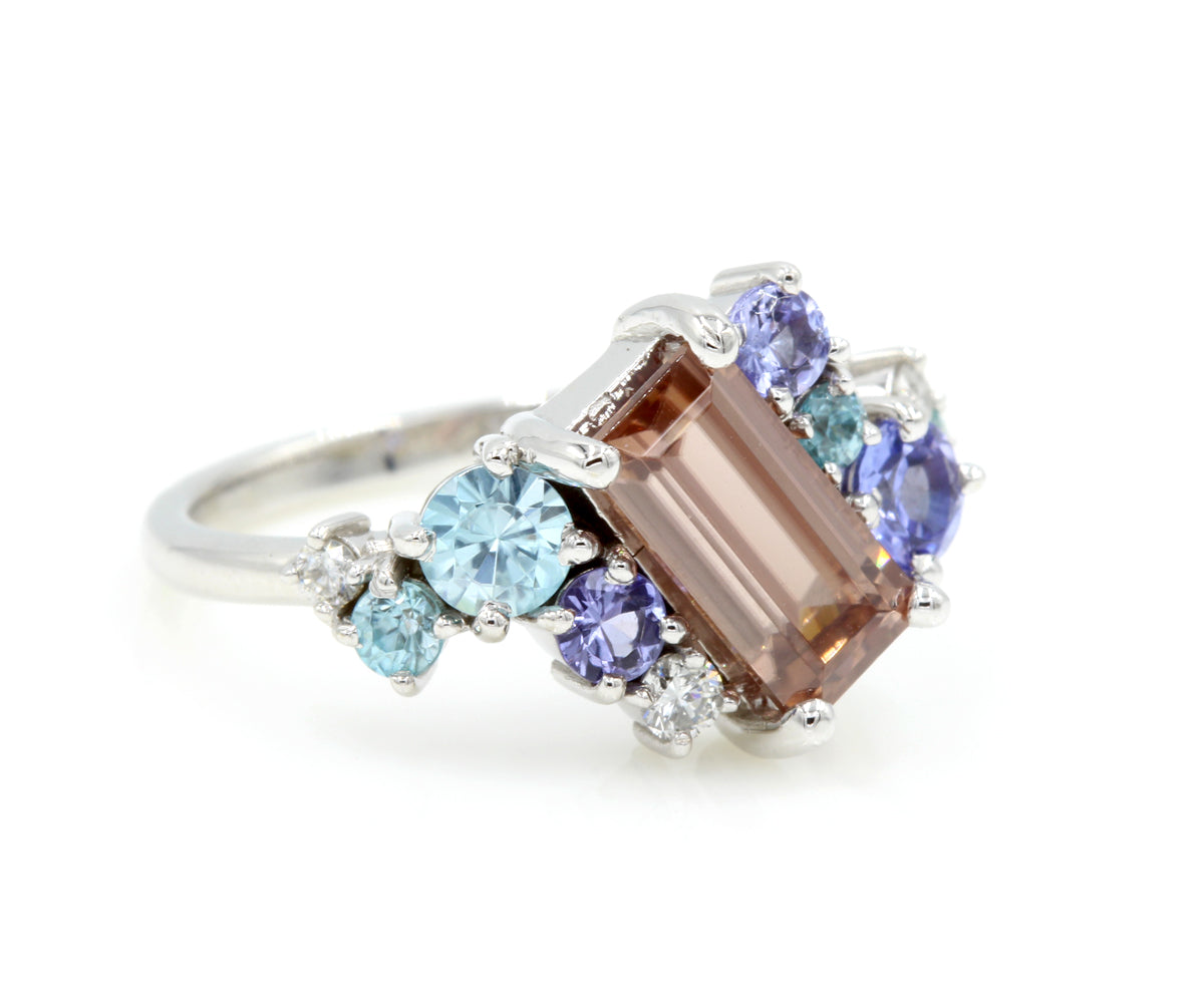 Colorful Rose Zircon Tanzanite Diamond Ring