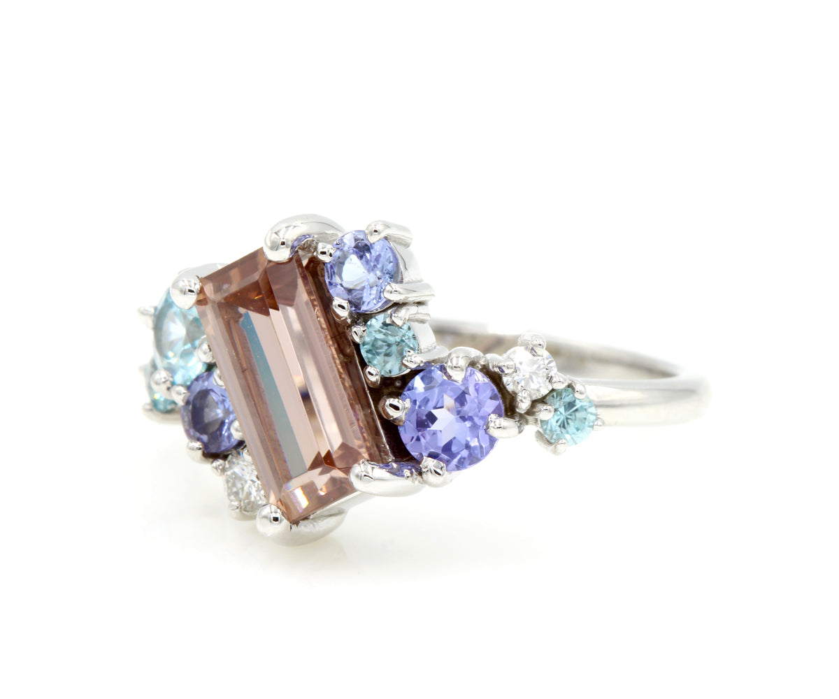 Colorful Rose Zircon Tanzanite Diamond Ring