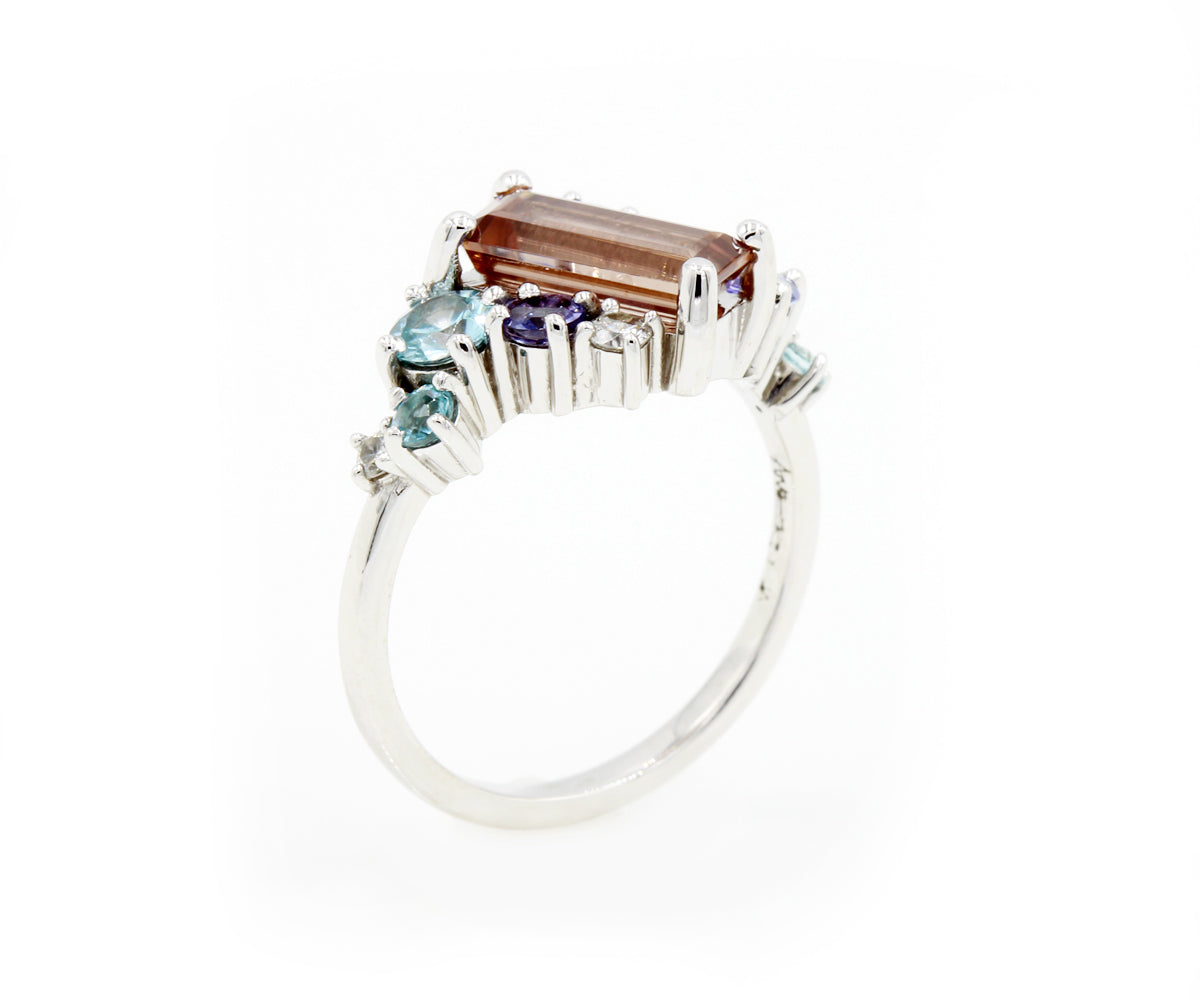 Colorful Rose Zircon Tanzanite Diamond Ring