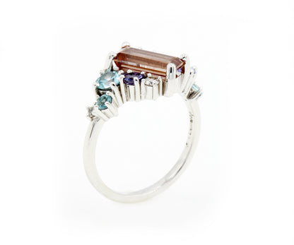 Colorful Rose Zircon Tanzanite Diamond Ring
