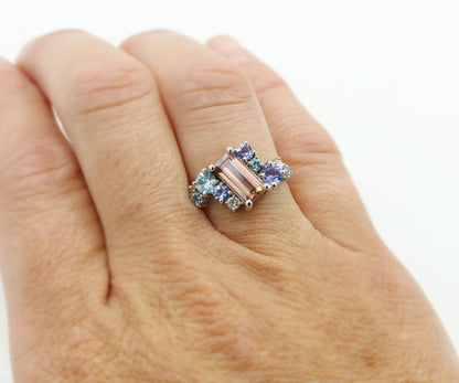 Colorful Rose Zircon Tanzanite Diamond Ring