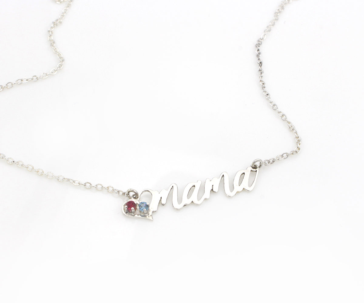 Collar de plata de ley con piedra natal de mamá