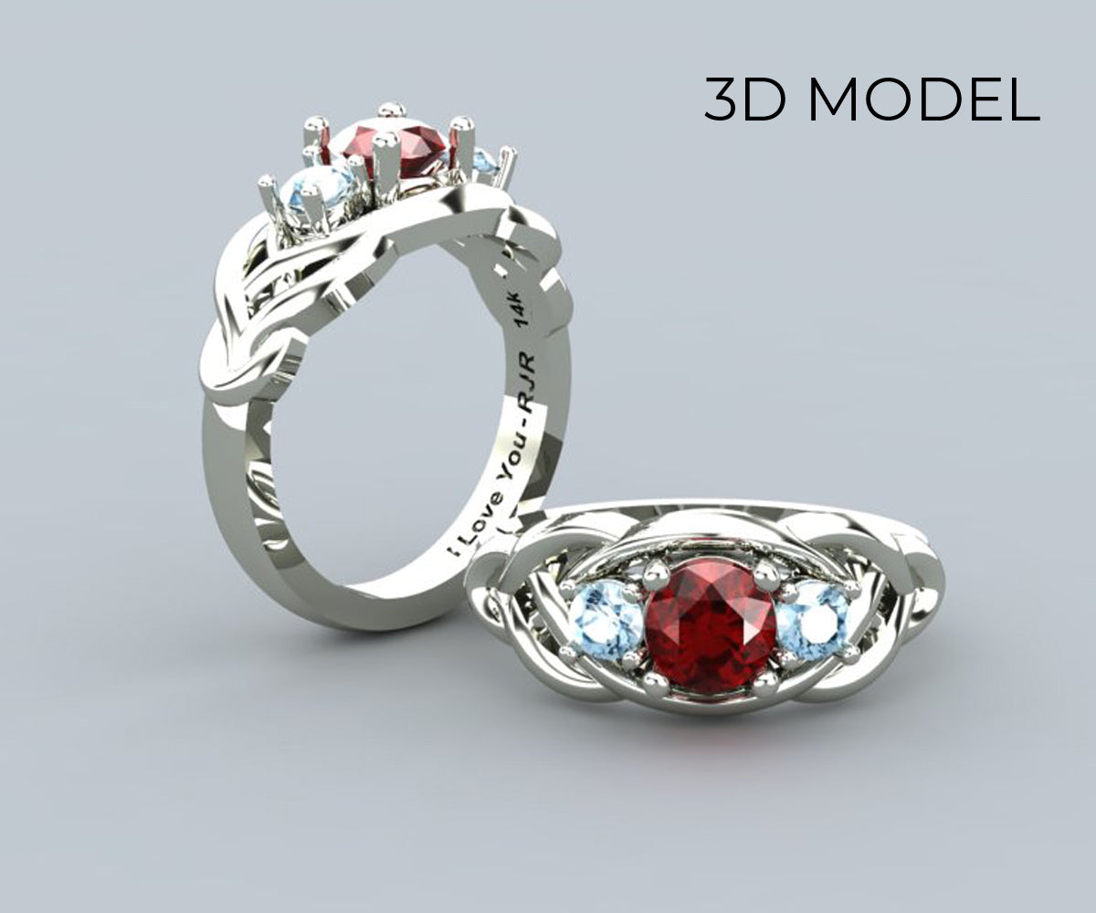 Ruby Aquamarine Weave Celtic Platinum Ring