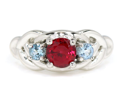 Ruby Aquamarine Weave Celtic Platinum Ring