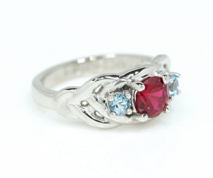 Ruby Aquamarine Weave Celtic Platinum Ring
