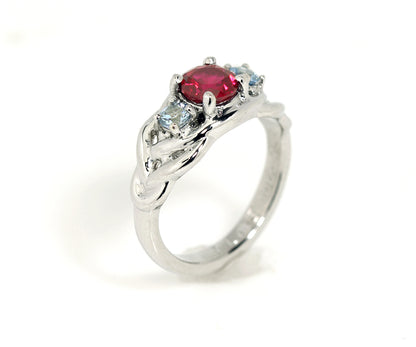 Ruby Aquamarine Weave Celtic Platinum Ring