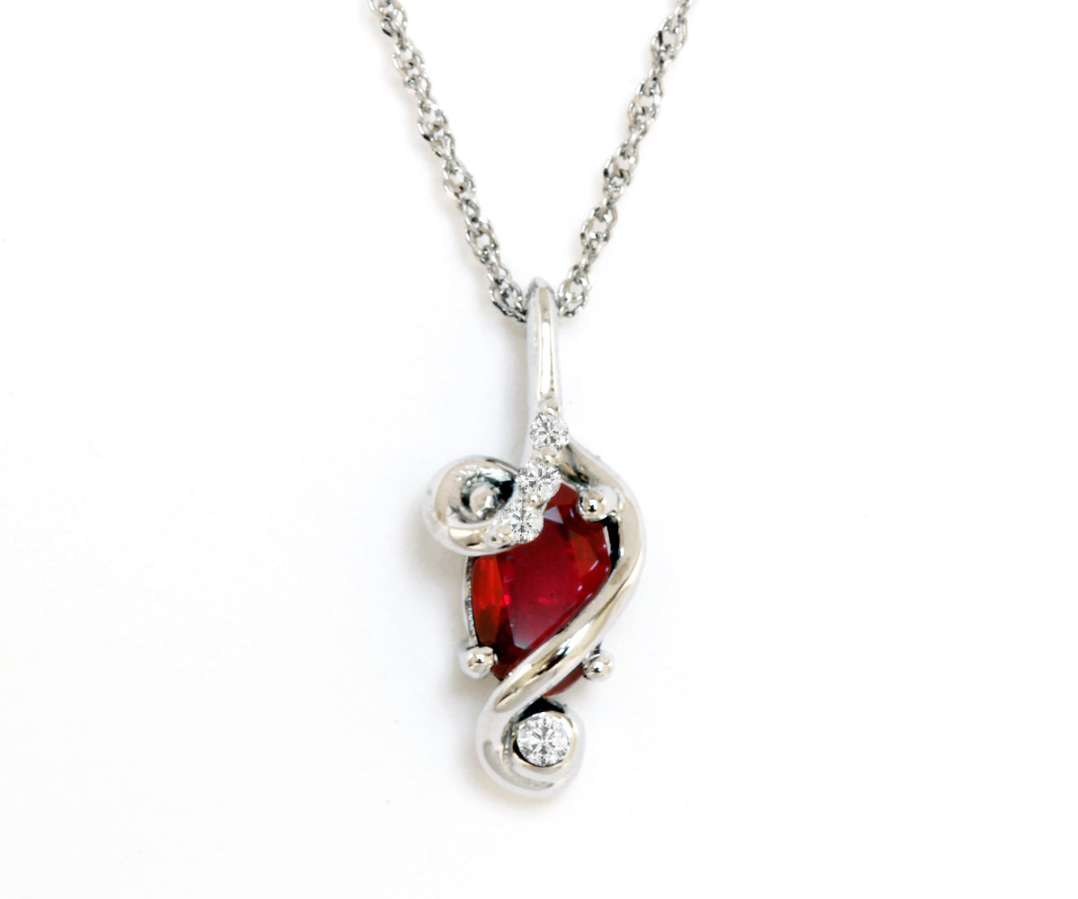 Ruby Diamond White Gold Swirl Necklace