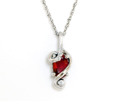 Ruby Diamond White Gold Swirl Necklace