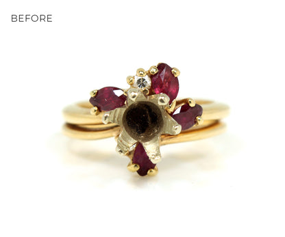 Cathedral Diamond and Ruby Platinum Wedding Ring Set