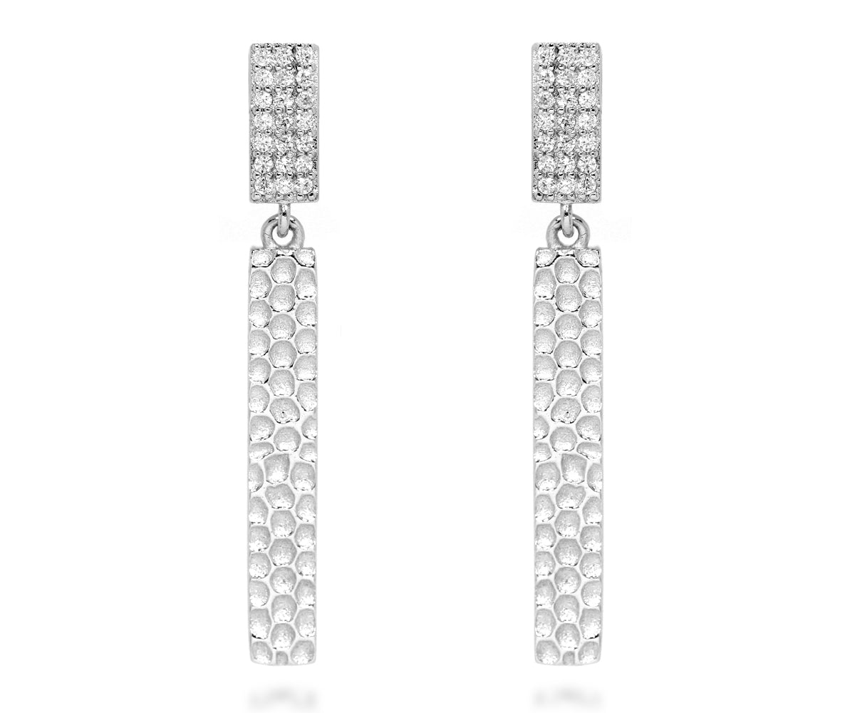 Long Rectangle Hammered Crystal Earrings