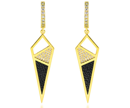 leather inlay pave crystal dagger fashion gold womens earrinsg