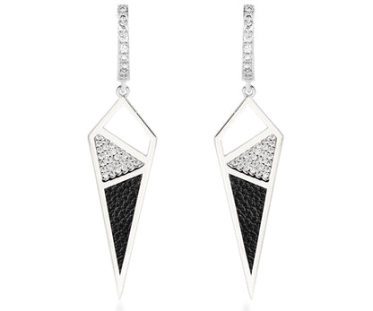 dagger geometric leather inlay pave crystal womens earrings