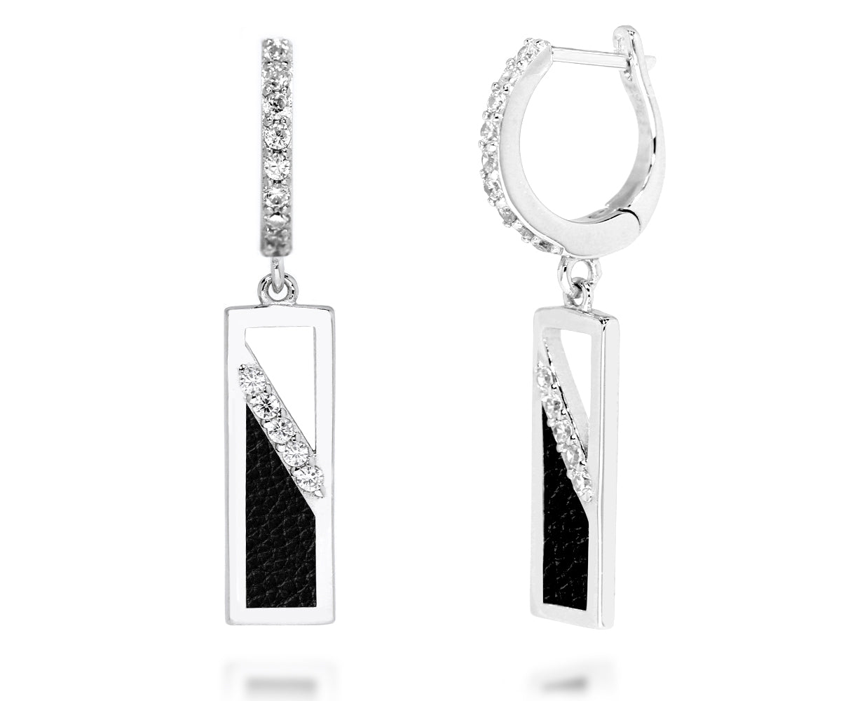 Rectangle Leather Inlay Earrings