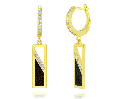 Rectangle Leather Inlay Gold Earrings