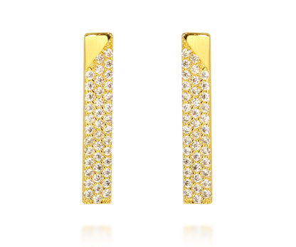 Small Thin Pavé Crystal Gold Stud Earrings