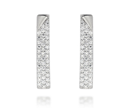 thin rectangle pave crystal sterling silver stud earrings womens fashion
