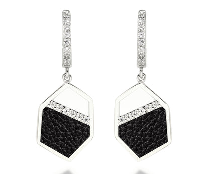 Small Geometric Leather Inlay Earrings