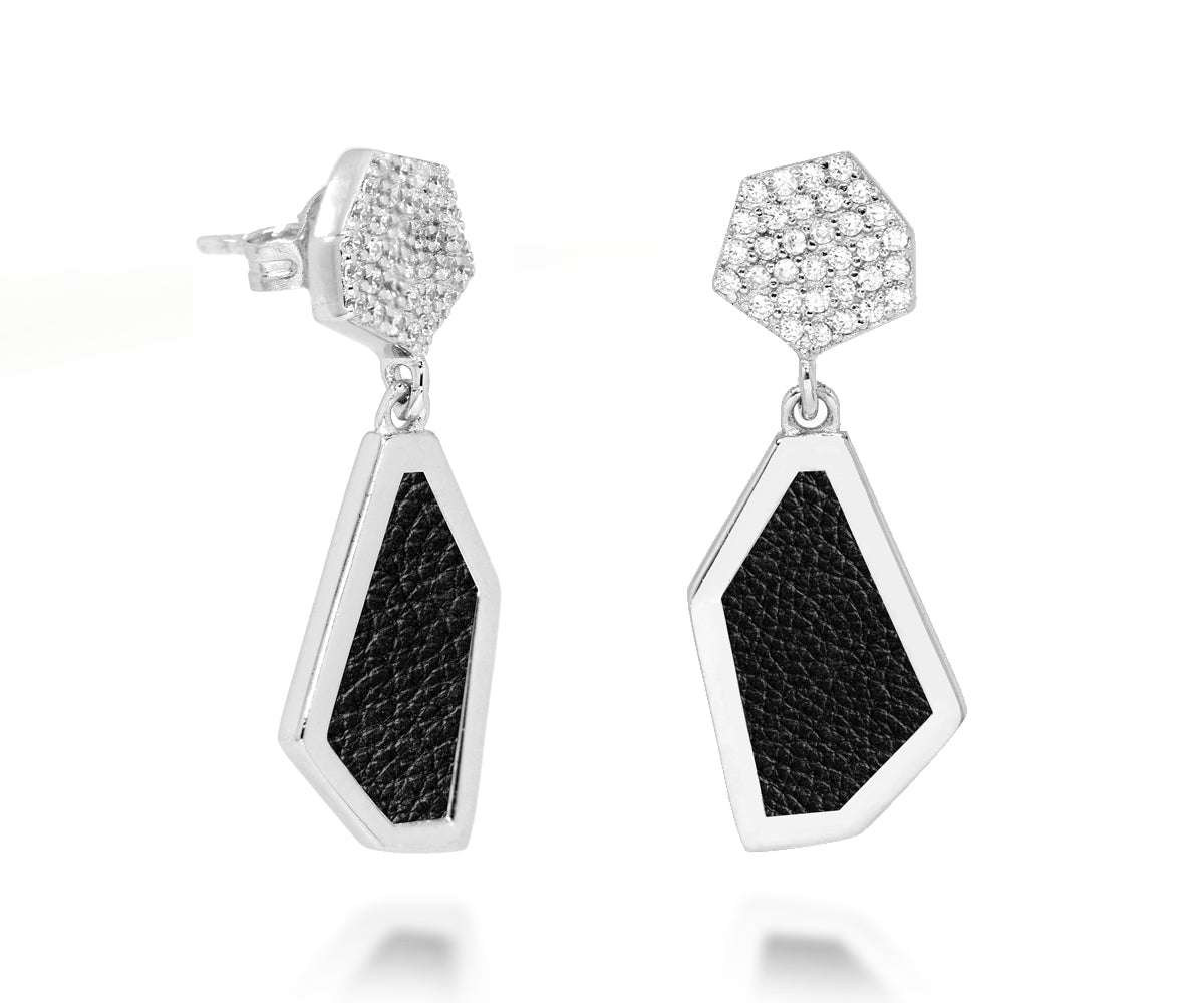 Double Hexagon Leather Inlay Earrings