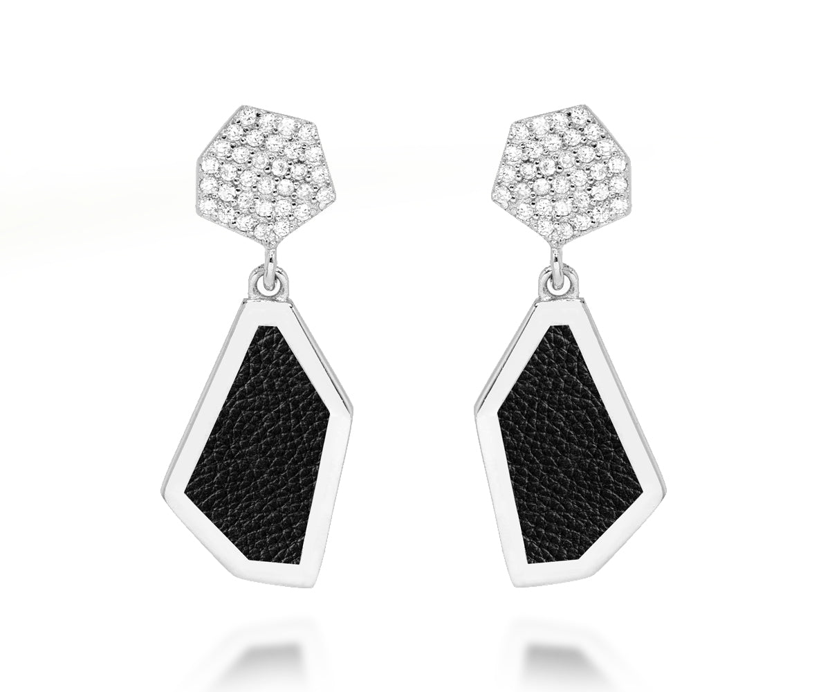 fashion sterling silver pave crystal double drop hexagon earrings