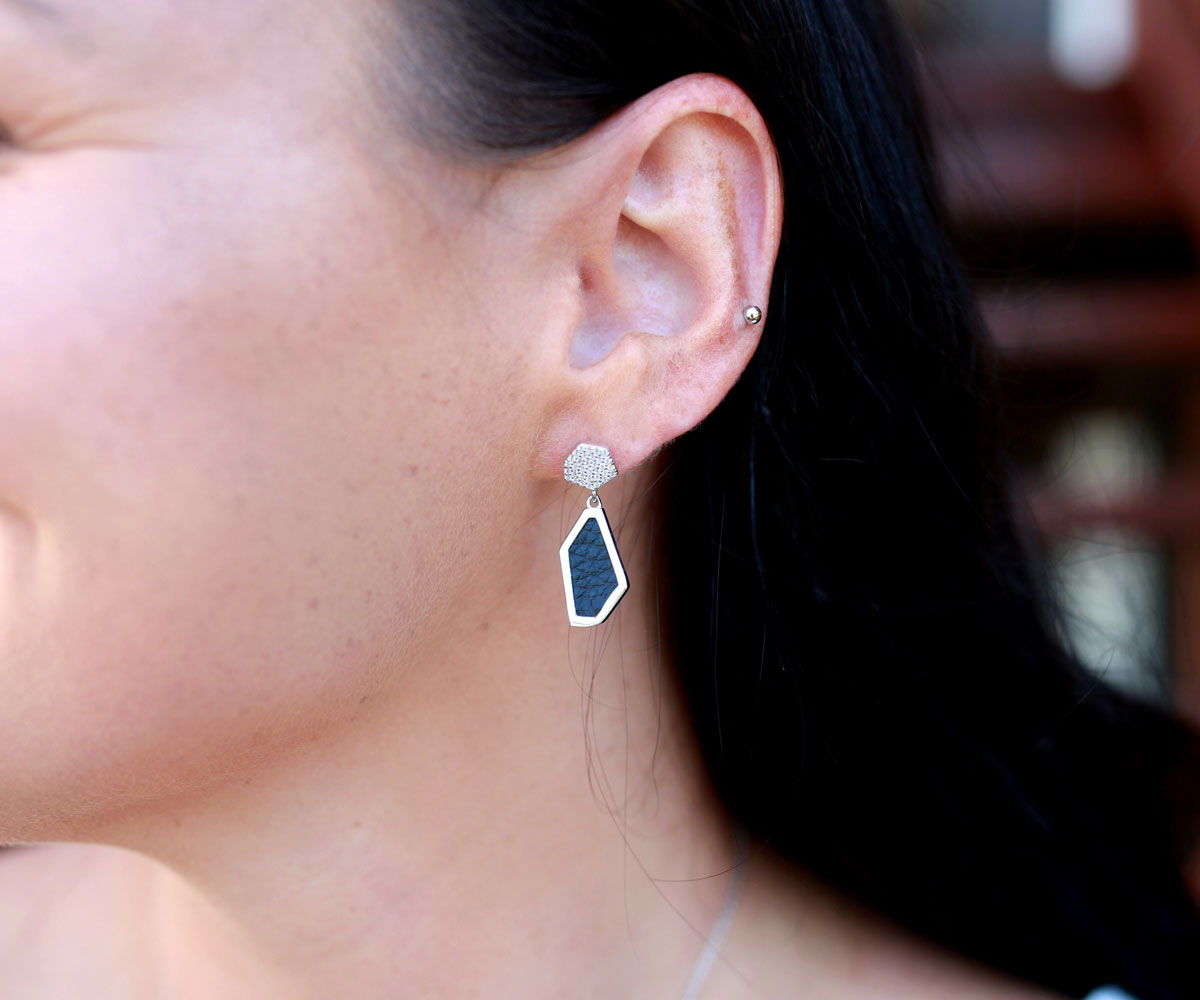 Double Hexagon Leather Inlay Earrings