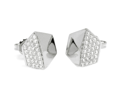 small hexagon silver pave crystal stud earrings