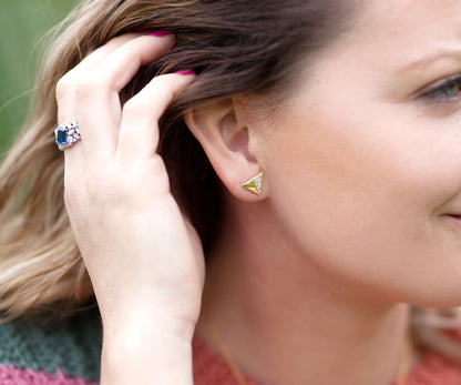 Small Triangle Pavé Crystal Gold Stud Earrings