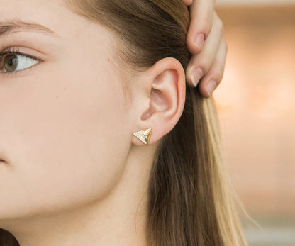 Small Triangle Pavé Crystal Gold Stud Earrings