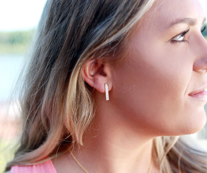 Thin Bar Pavé Crystal Gold Stud Earrings