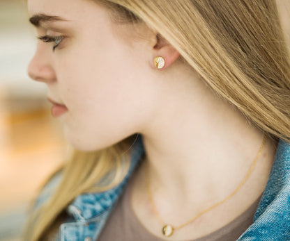 Small Round Pavé Crystal Gold Stud Earrings