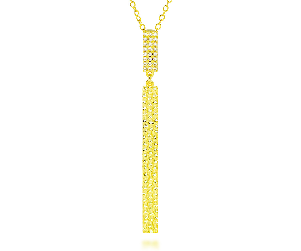 Long double drop rectangle hammered crystal fashion gold necklace