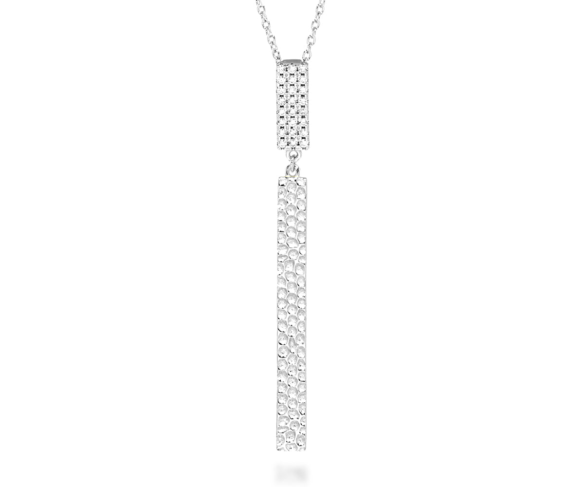 fashion sterling silver double drop hammered crystal necklace