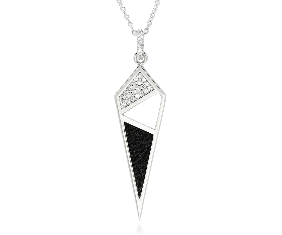 womens dagger leather inlay pave crystal fashion sterling silver necklace