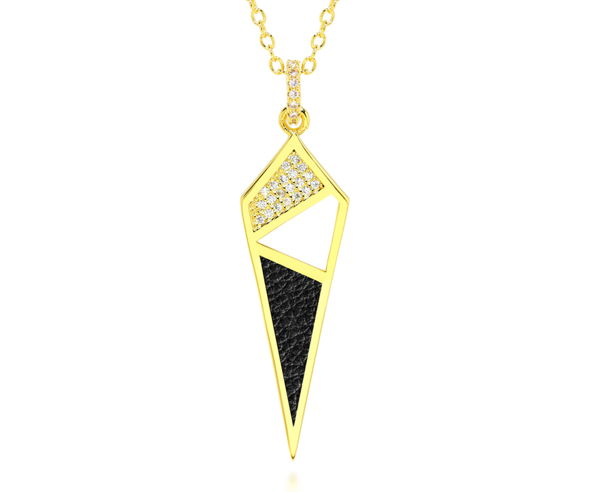 Ambrosia dagger leather inlay pave crystal fashion gold necklace