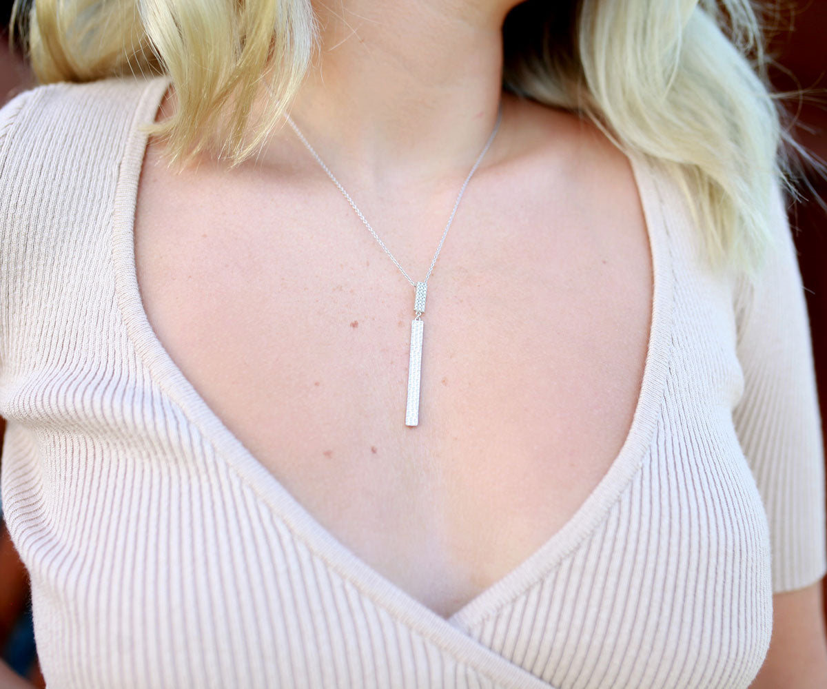 Long Rectangle Hammered Crystal Necklace