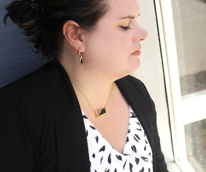 Rectangle Leather Inlay Gold Earrings