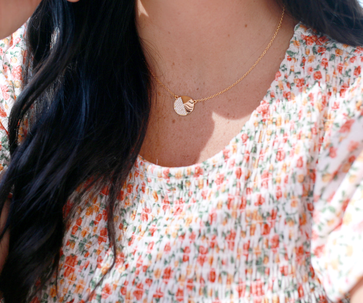 Round Pavé Crystal Gold Necklace