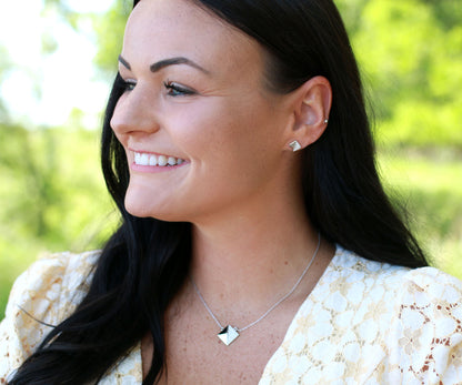 Small Square Pavé Crystal Gold Stud Earrings