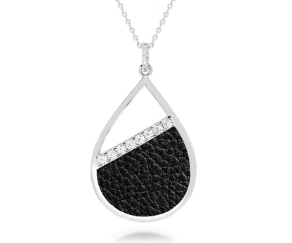 teardrop pave crystal black leather inlay sterling silver fashion womens necklace