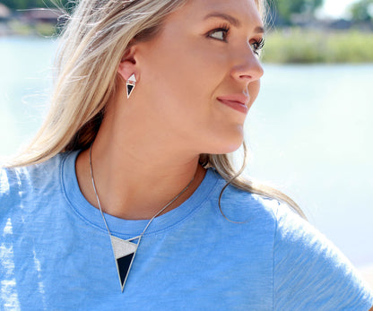 Double Triangle Leather Inlay Earrings