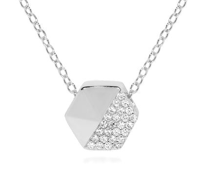 hexagon sterling silver pave crystal geometric fashion womens necklace