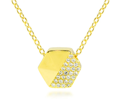 Small hexagon geometric pave crystal gold fashion womens necklace