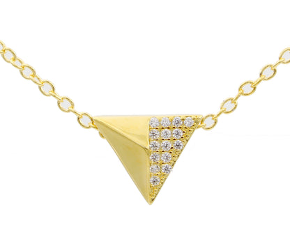 Small Triangle Pavé Crystal Gold Necklace