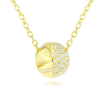 small dainty round pave diamond set gold necklace