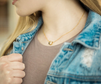 Small Round Pavé Crystal Gold Necklace
