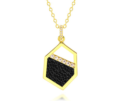 Small Geometric Leather Inlay Gold Necklace