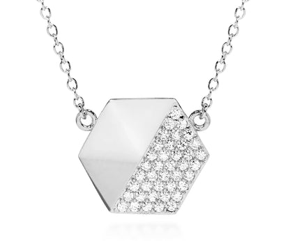 womens pave crystal hexagon silver fashion simple necklace