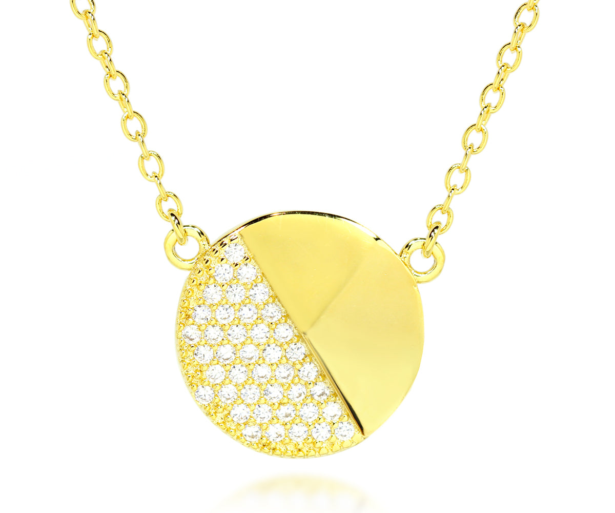 Round simple pave geometric round gold fashion necklace